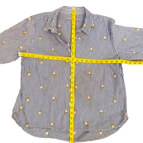 MARC NEW YORK Button Up Shirt Navy & White Stripe w/ Rose Embroidery ANDREW MARC - Picture 11 of 12